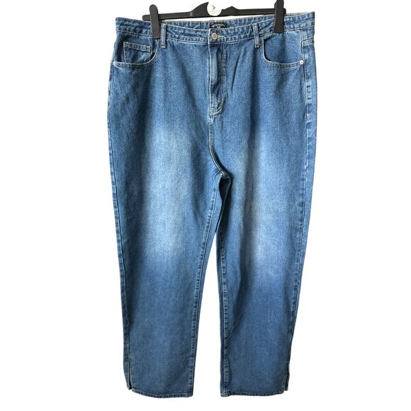 NWT Pretty Little Thing Jeans Mid Wash Split Hem Plus 34” Inseam Size 16 - Picture 4 of 7